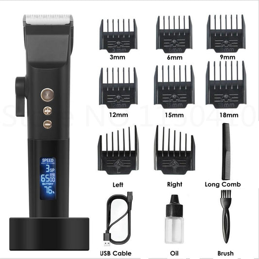 Professional Electric Hair Clipper Ceramic Barber Haircut Machine USB Rechargeable Hair Trimmer Beard Shaver Men+8pcs Comb+Stand - HAB 