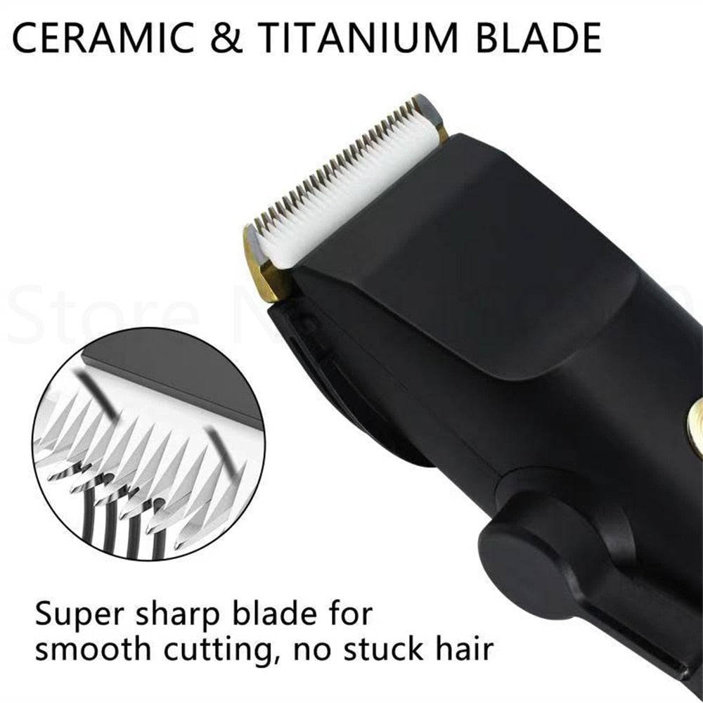 Professional Electric Hair Clipper Ceramic Barber Haircut Machine USB Rechargeable Hair Trimmer Beard Shaver Men+8pcs Comb+Stand - HAB 