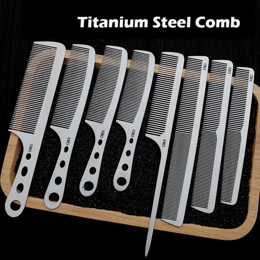 Brainbow 1PC Titanium Steel Comb Professional Salon Hair Hairdressing Anti-static Barbers Comb Ultra Thin Hair Brush for Men - HAB 