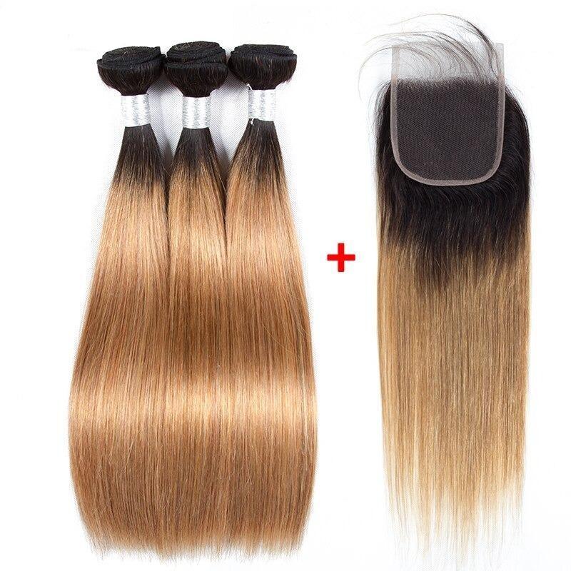 10A Grade Straight Hair 1B/27 BUNDLES with CLOSURES & FRONTALS - HAB 